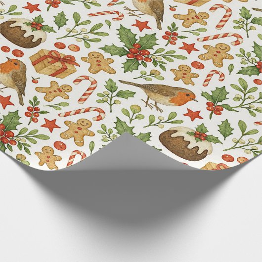 Classy Botanical Holly Floral Art Pattern Cadeaupapier (Hoek)