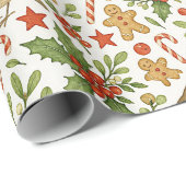 Classy Botanical Holly Floral Art Pattern Cadeaupapier (Rol Hoek)