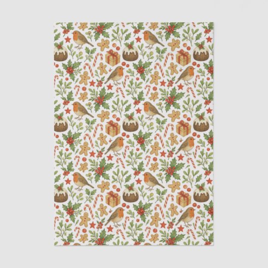 Classy Botanical Holly Floral Art Pattern Tissuepapier (Voorkant)