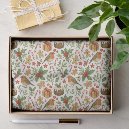 Classy Botanical Holly Floral Art Pattern Tissuepapier (Geschenk)