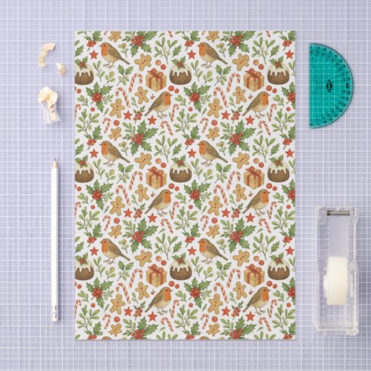 Classy Botanical Holly Floral Art Pattern Tissuepapier (Craft)