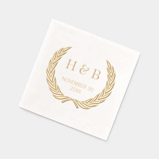 Classy Botanical Laurel Krans en paar Initialen Folie Servetten (Links)