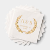 Classy Botanical Laurel Krans en paar Initialen Folie Servetten (Insitu (Gestapeld))
