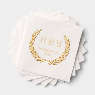 Classy Botanical Laurel Krans en paar Initialen Folie Servetten