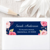 Classy Botanical Pink Flowers Navy Blue Etiket (Insitu)