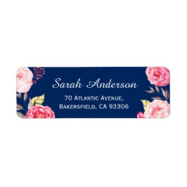 Classy Botanical Pink Flowers Navy Blue Etiket