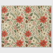 Classy Botanical Poinsettia Floral Art Pattern Cadeaupapier (Vlak)