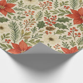 Classy Botanical Poinsettia Floral Art Pattern Cadeaupapier (Hoek)