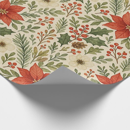Classy Botanical Poinsettia Floral Art Pattern Cadeaupapier (Hoek)