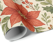 Classy Botanical Poinsettia Floral Art Pattern Cadeaupapier (Rol Hoek)