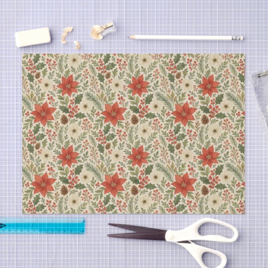Classy Botanical Poinsettia Floral Art Pattern Tissuepapier (Craft)
