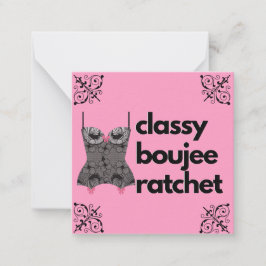 Classy Boujee Ratchet | Roze en zwarte liner Notitiekaartje