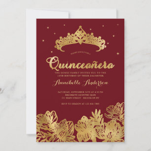 Classy Bourgogne rood goud Quinceañera Floral Tiar Kaart