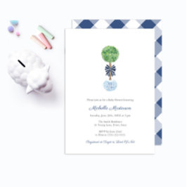 Classy Boxwood Dark Blue & White Boy Baby shower Kaart