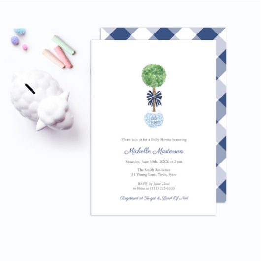 Classy Boxwood Dark Blue & White Boy Baby shower Kaart