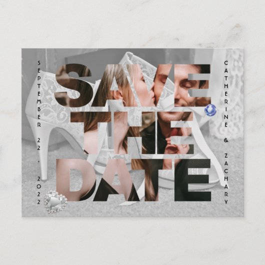 Classy Bridal Shoe Diamond Heart Sapphire Wedding Briefkaart (Voorkant)