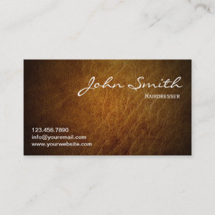 Classy Brown Leather Hairdresser Visitekaartje