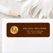 Classy Brown Texture & Gold Initiaal Retouradres Etiket (Insitu)