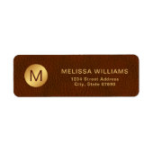 Classy Brown Texture & Gold Initiaal Retouradres Etiket (Voorkant)