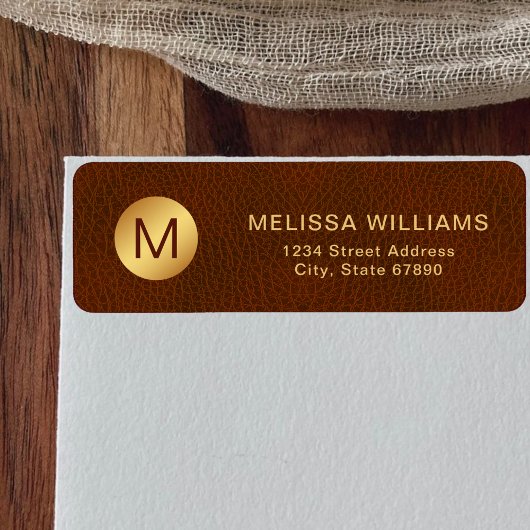 Classy Brown Texture & Gold Initiaal Retouradres Etiket