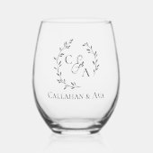 Classy bruid & bruidegom namen met gepersonaliseer wijnglas zonder voet (Voorkant)