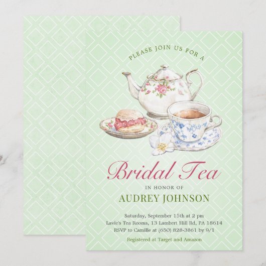 Classy Bruids High Tea Floral Theepot Bloom Pastel Kaart (Voorkant / Achterkant)