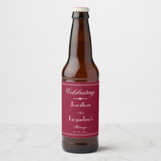 Classy bruiloft aangepaste namen Elegant Bourgondi Bier Etiket (Voorkant)