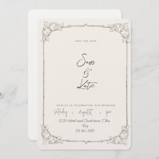 Classy bruiloft uitnodiging (Voorkant / Achterkant)