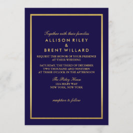 Classy bruiloft uitnodiging Gouden folie - Navy Bl