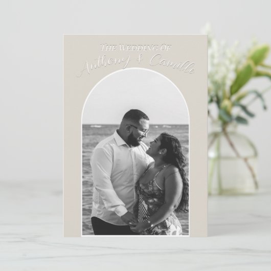 Classy bruiloft uitnodiging op maat met foto (Staand voorkant)