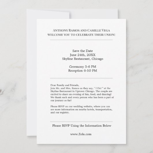 Classy bruiloft uitnodiging op maat met foto (Achterkant)