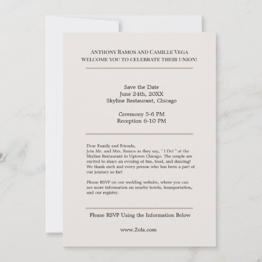 Classy bruiloft uitnodiging op maat met foto (Achterkant)