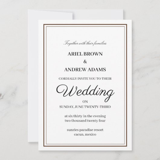 Classy bruiloft witte uitnodigingskaart kaart (Voorkant)