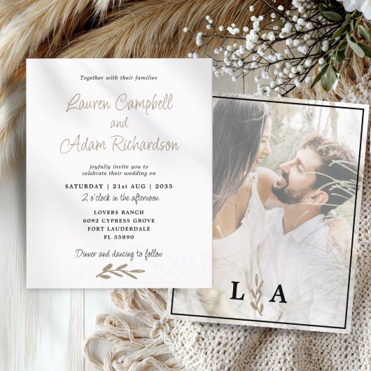 Classy Budget White & Gold Uitnodiging voor een br