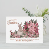 Classy Bunny Rabbit Floral Happy Pasen Folie Feestdagenkaart (Staand Voorkant)