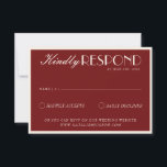 Classy Burgundy Cream Fancy Old Money Wedding RSVP Kaartje<br><div class="desc">A classy and elegant calligraphy burgundy and cream retro old money wedding rsvp card. That has a vintage and modern red background with cream script and hand written whimsical stylish wording. Luxurious and chic with handwritten lettering. It is all editable by clicking on the personalize button.</div>