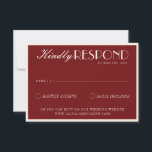 Classy Burgundy Cream Fancy Old Money Wedding RSVP Kaartje<br><div class="desc">A classy and elegant calligraphy burgundy and cream retro old money wedding rsvp card. That has a vintage and modern red background with cream script and hand written whimsical stylish wording. Luxurious and chic with handwritten lettering. It is all editable by clicking on the personalize button.</div>
