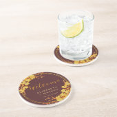 Classy Burgundy en Gold Floral Wedding Welcome Zandsteen Onderzetter (Zijkant)