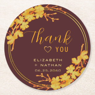 Classy Burgundy Gold Floral Weddenschap Hartelijk  Ronde Kartonnen Onderzetter
