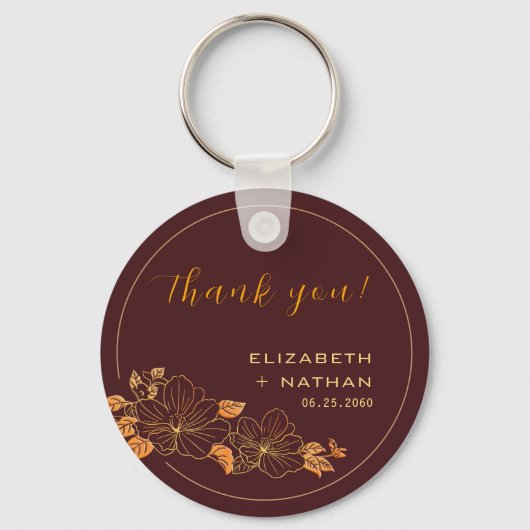 Classy Burgundy Gold Floral Weddenschap Hartelijk  Sleutelhanger (Voorkant)