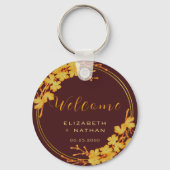 Classy Burgundy & Gold Floral Wedding Welkom Sleutelhanger (Achterkant)