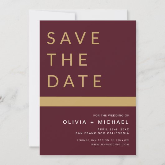 Classy Burgundy Save the Date Elegant Gold (Voorkant)