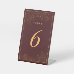 Classy Burgundy Subtle Floral Pattern Table Number Reclamebord Met Voetstuk