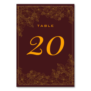 Classy Burgundy Subtle Golden Pattern Table Number Kaart