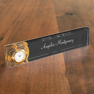 Classy Business Monogram Desk Name Bord and Clock Naambordje