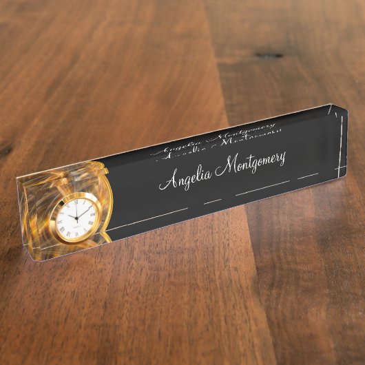 Classy Business Monogram Desk Name Bord and Clock Naambordje (Zijkant)