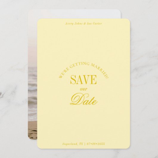 Classy Butter Yellow Elegant Save the Date Card (Voorkant / Achterkant)