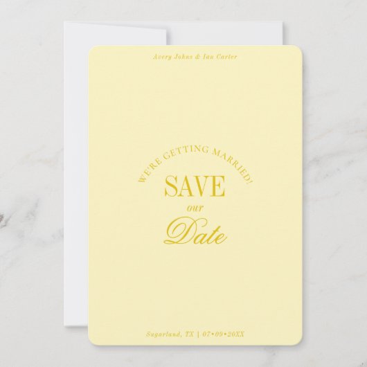 Classy Butter Yellow Elegant Save the Date Card (Voorkant)