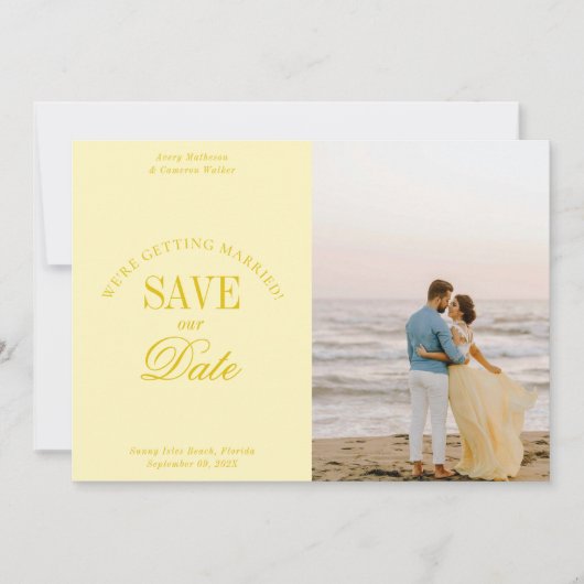 Classy Butter Yellow Elegant Save the Date Card (Voorkant)