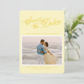 Classy Butter Yellow Elegant Script Sla de datum o Save The Date (Staand voorkant)